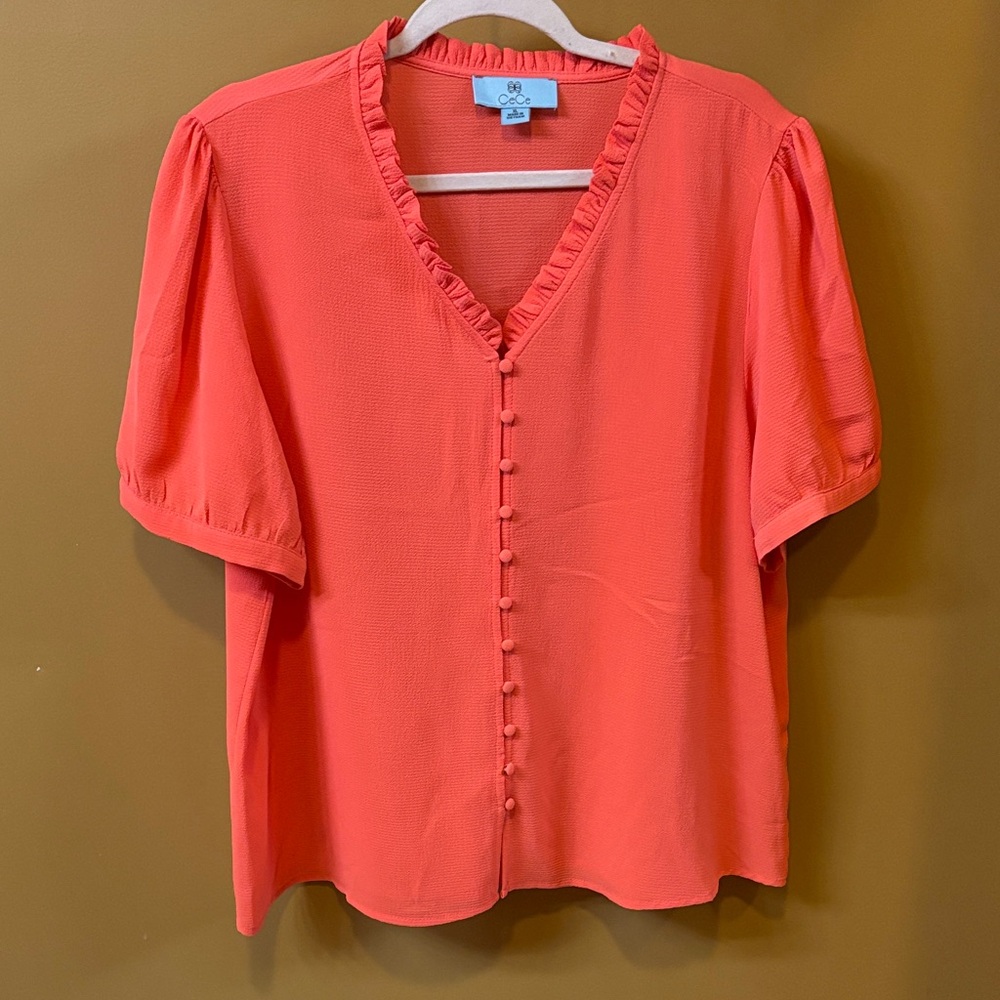 CeCe Coral Button-Down Blouse